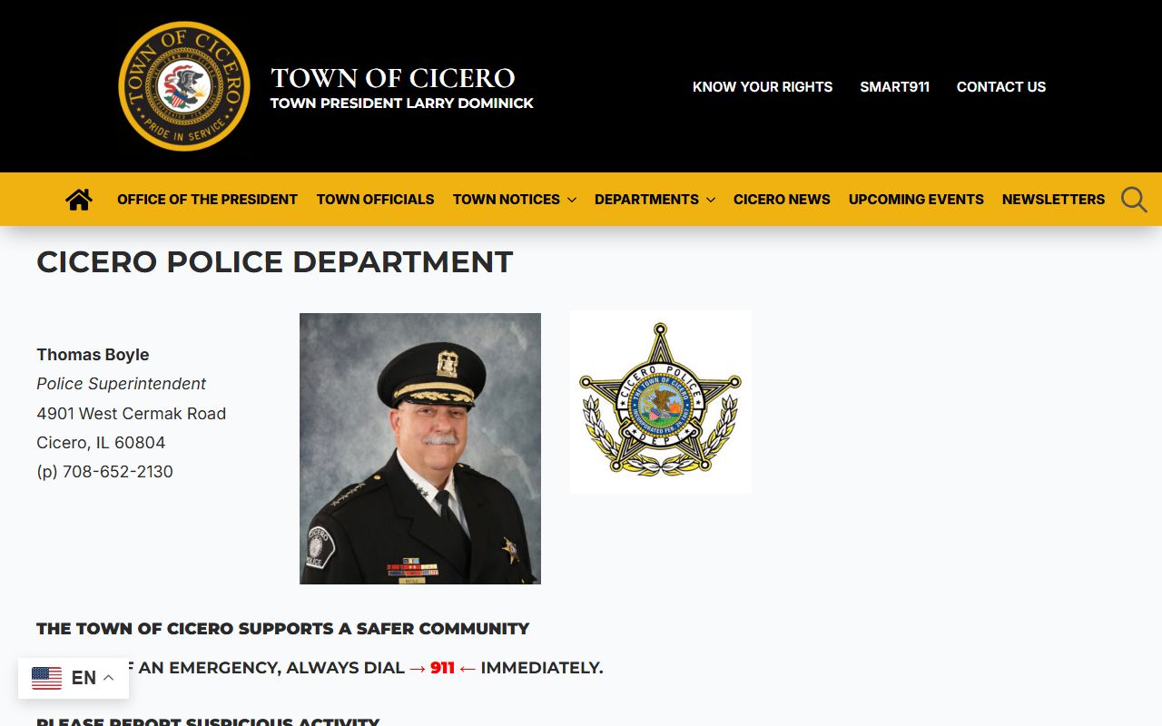 Cicero Police Department website for recent arrests and records