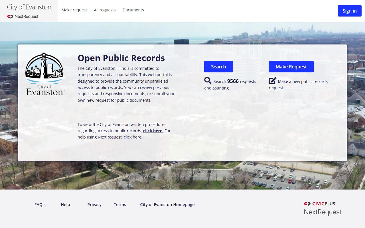 Evanston NextRequest FOIA portal for arrest records