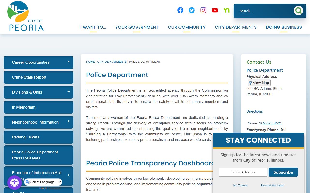 Peoria Police Department website for recent arrests and records