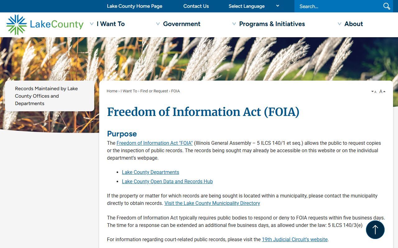 Lake County FOIA portal for Waukegan arrest record requests