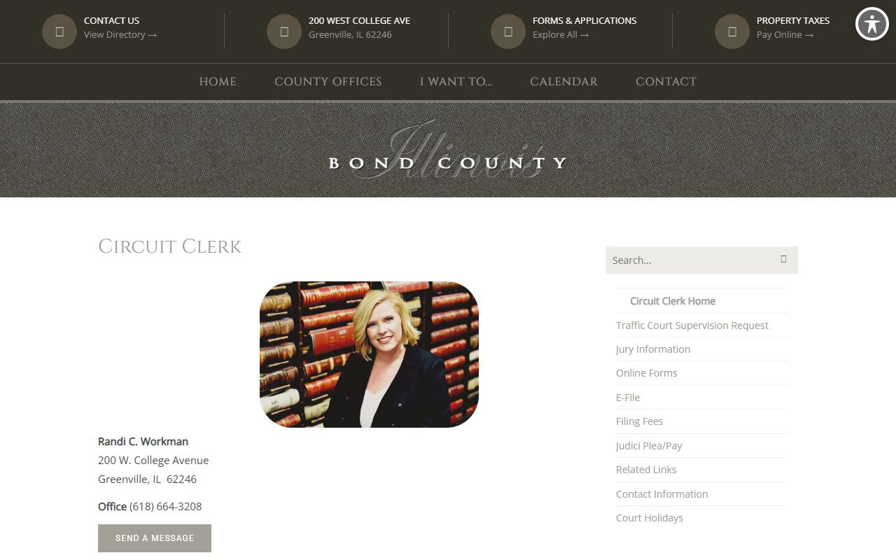 Bond County Circuit Clerk website for recent arrests case records