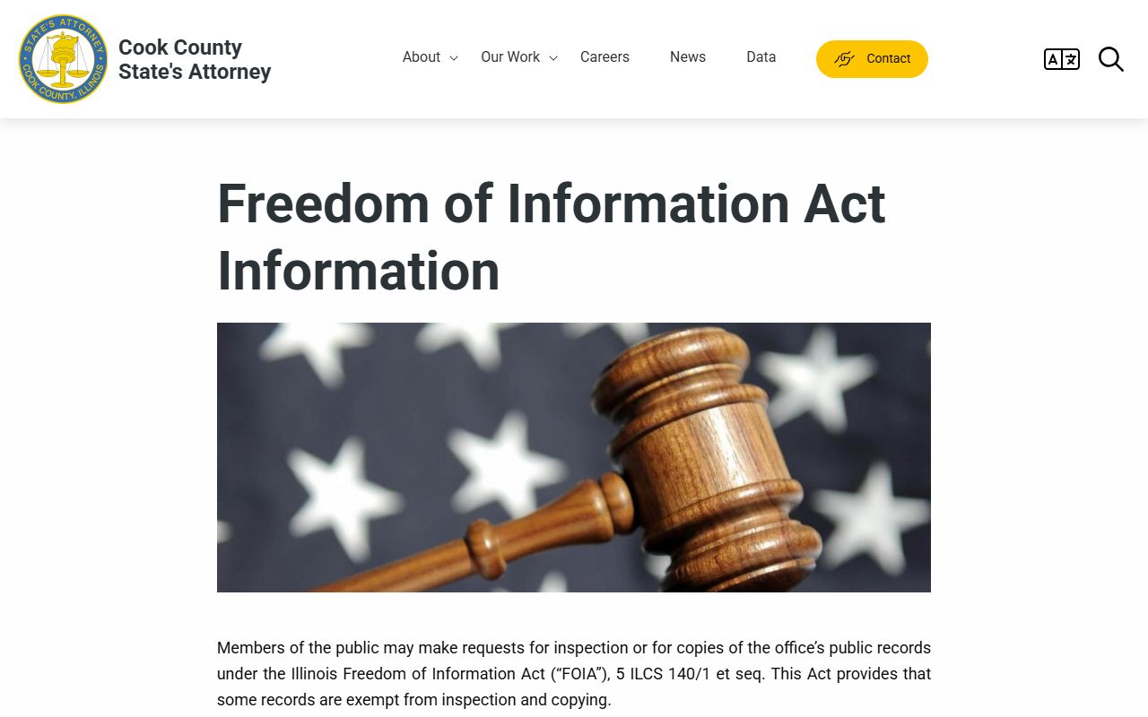 Cook County FOIA request page for recent arrests records