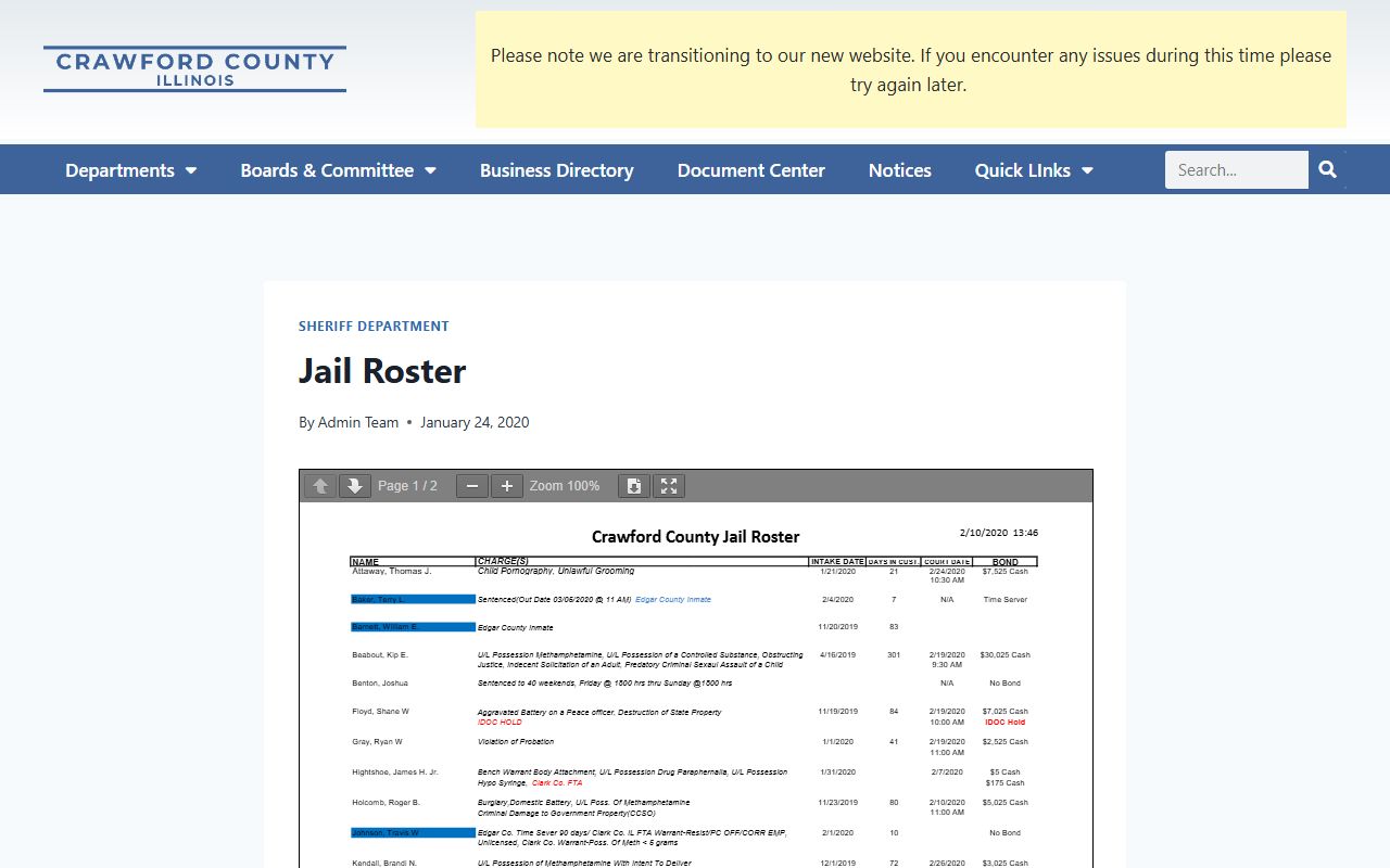 Crawford County jail roster for recent arrests inmate lookup
