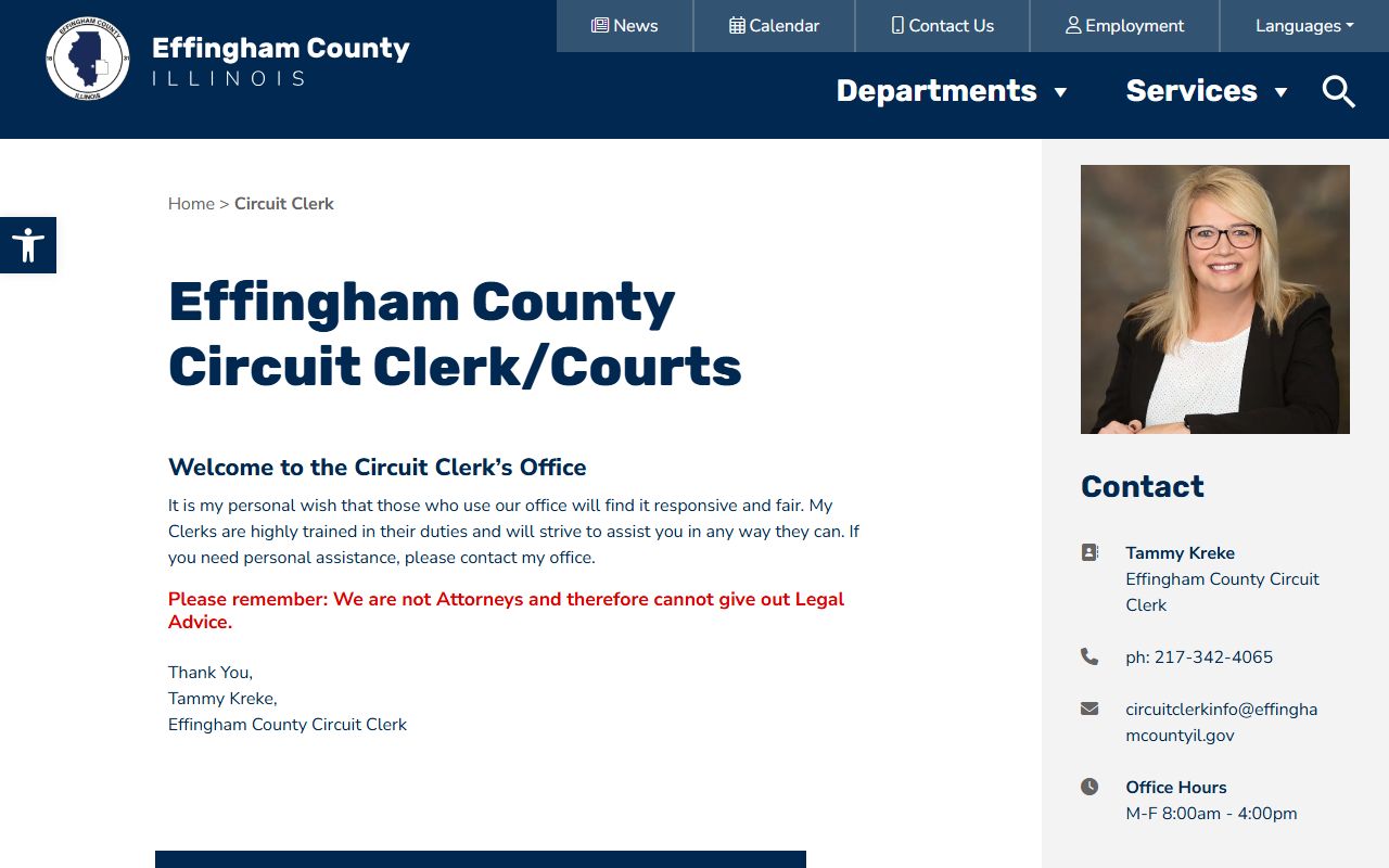 Effingham County Circuit Clerk website for recent arrests case search