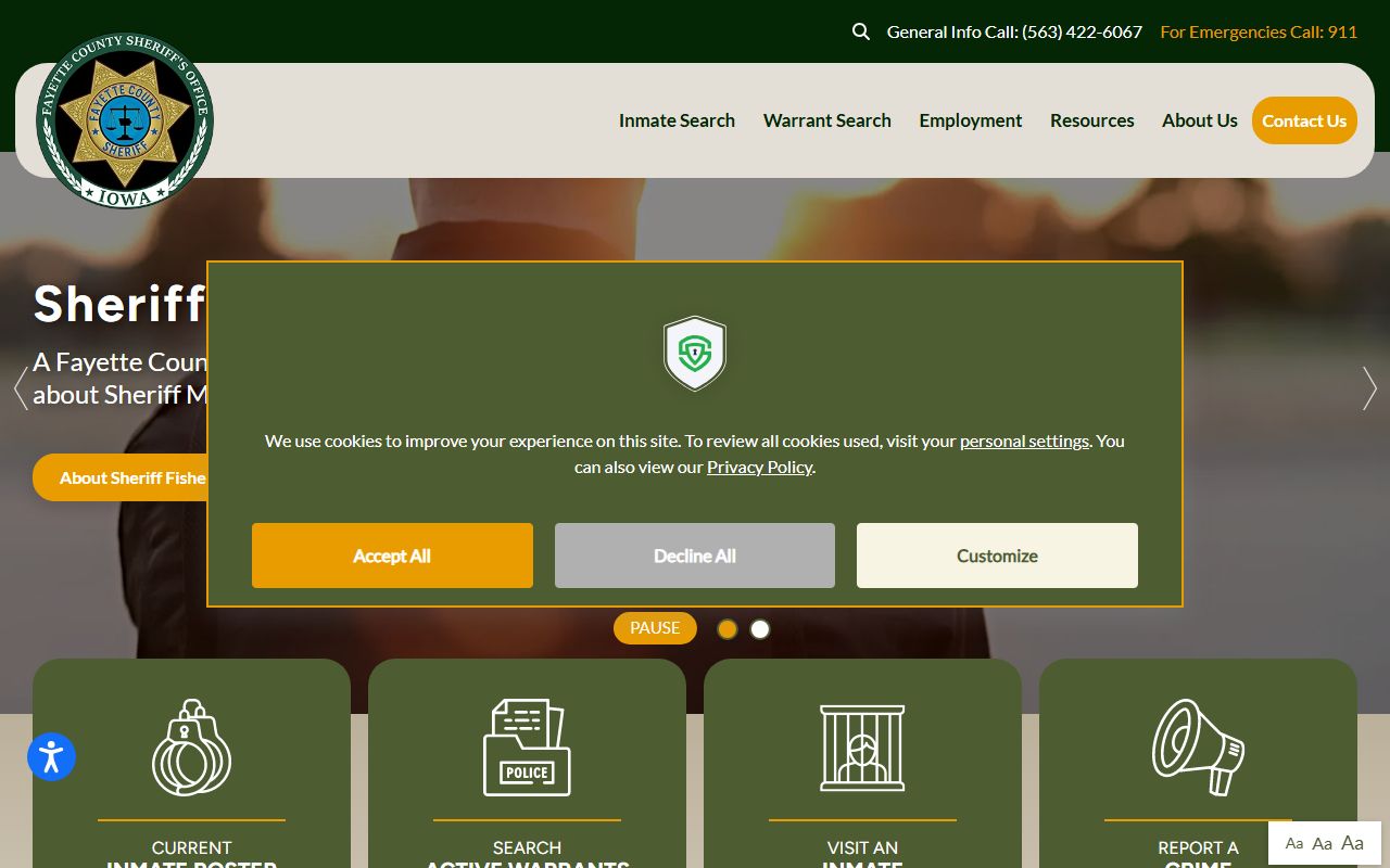 Fayette County Sheriff website for recent arrests information