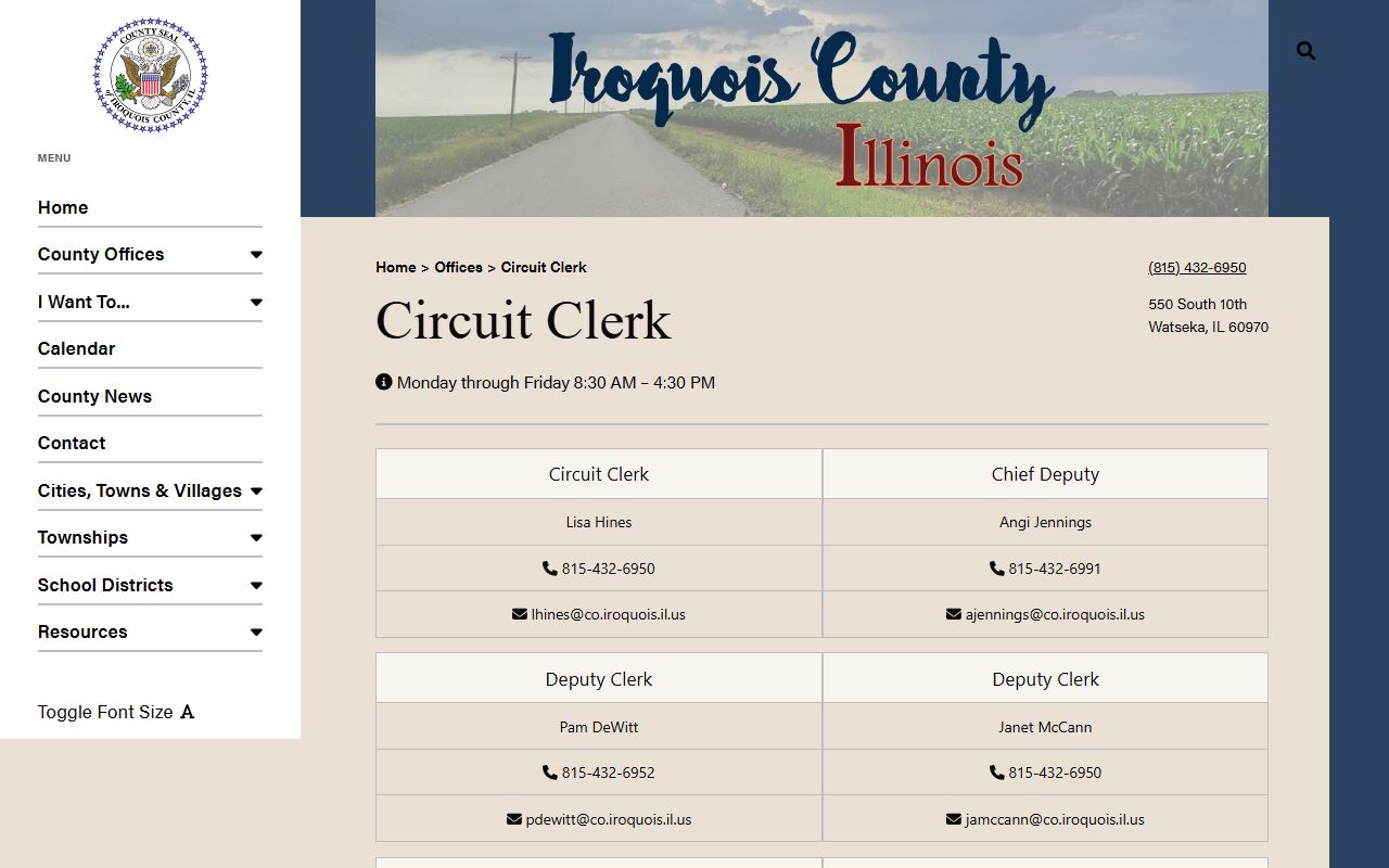 Iroquois County Circuit Clerk website for court arrest records