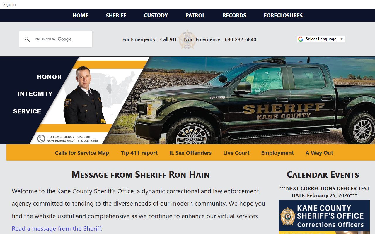 Kane County Sheriff website for recent arrests and jail lookup