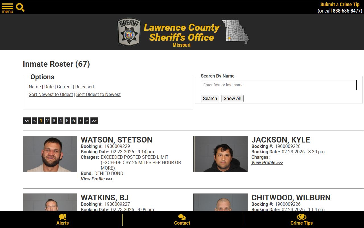 Lawrence County jail inmate roster for recent arrests lookup