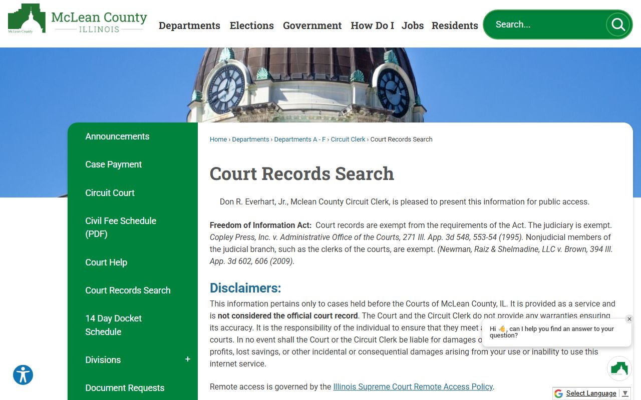 McLean County Circuit Clerk court records search portal