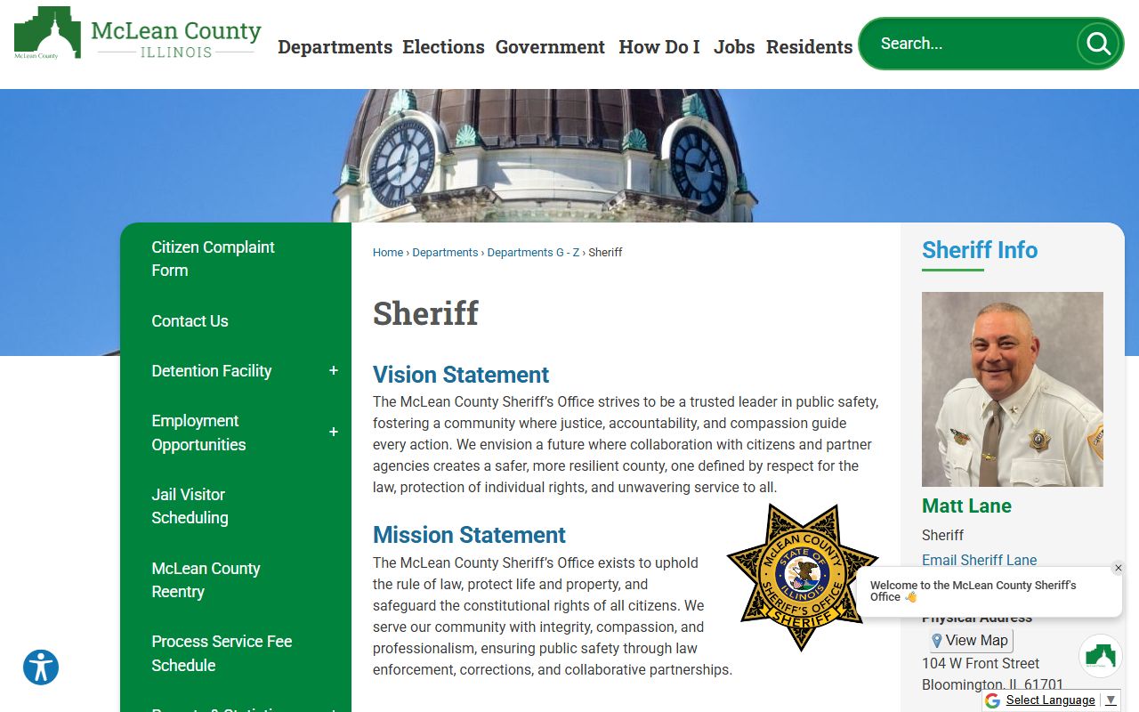 McLean County Sheriff website for recent arrests information