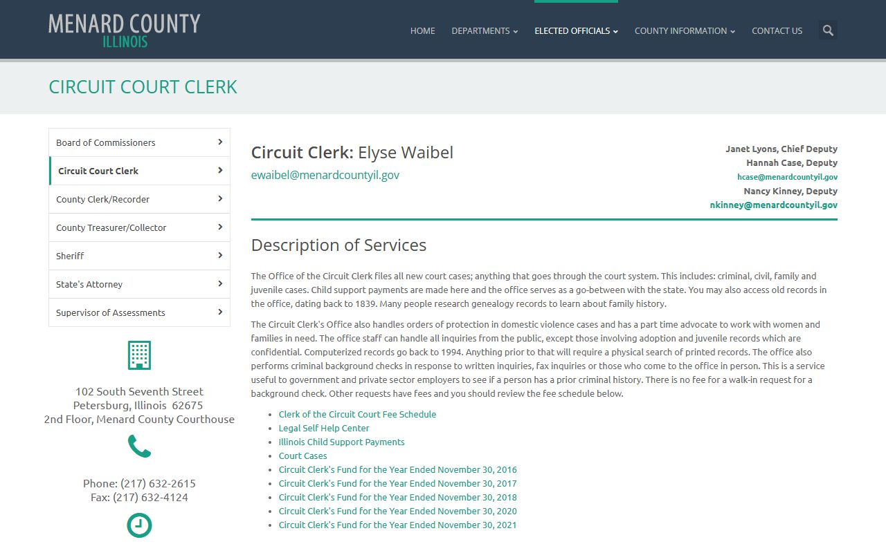 Menard County Circuit Clerk website for court records