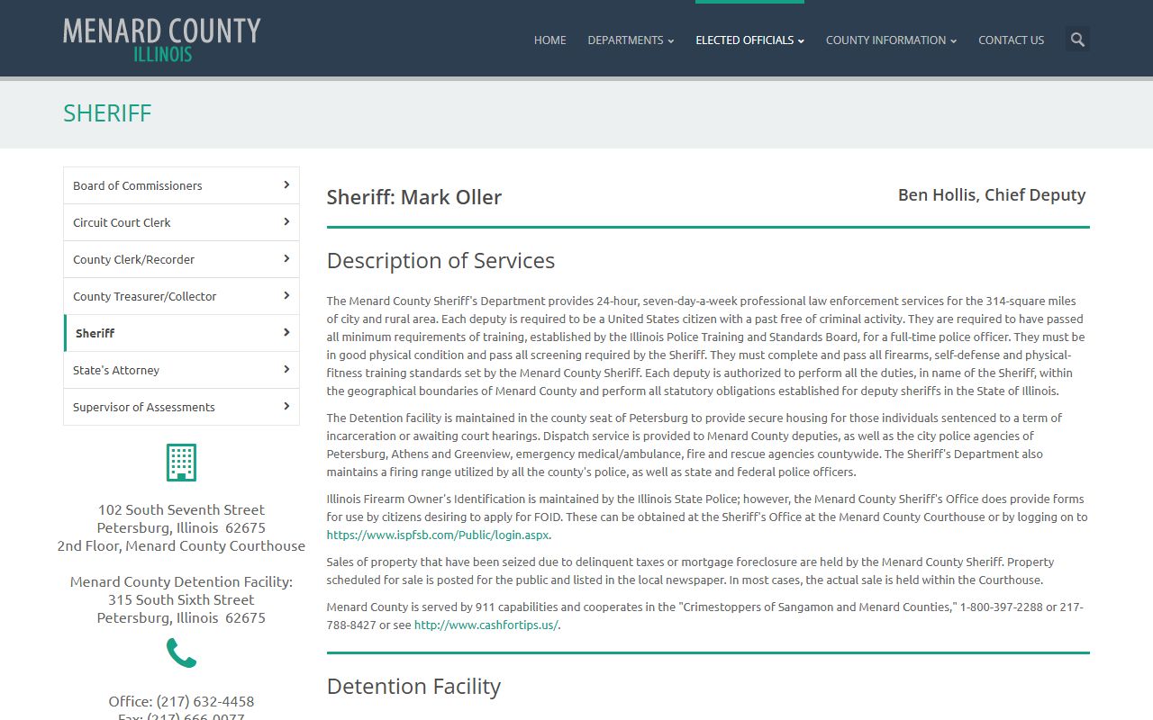 Menard County Sheriff website for recent arrests information