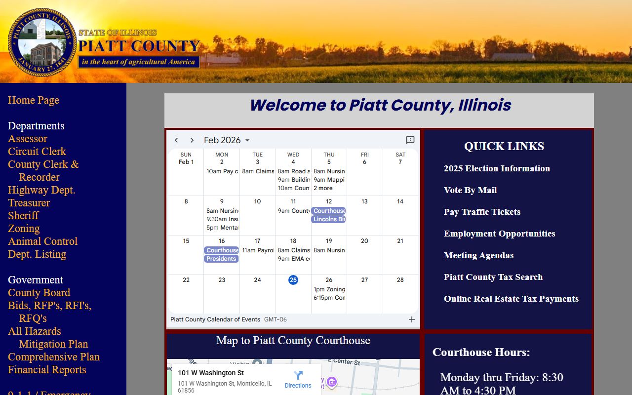 Piatt County government website for recent arrests information
