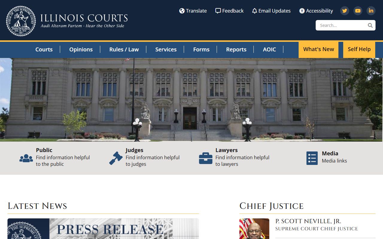 Illinois Courts homepage for court records and recent arrests information