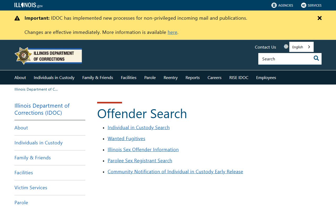 Illinois Department of Corrections offender search for recent arrests
