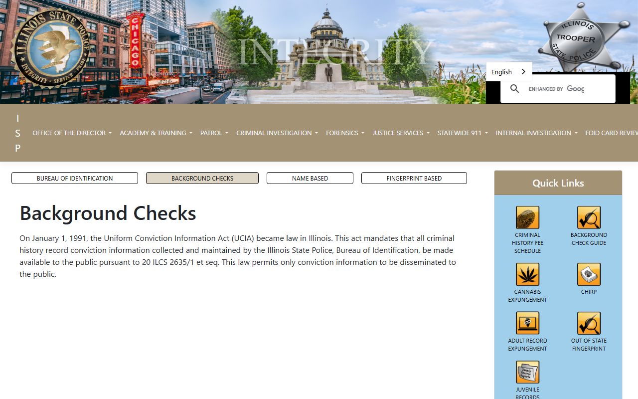Illinois State Police criminal record check information page